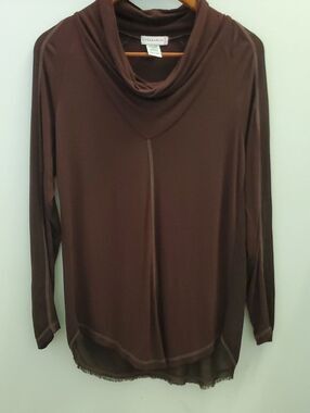 Wearables By XCVI Drapey Cowl Neck Long Sleeve Top Mixed Media Size Small Frayed
